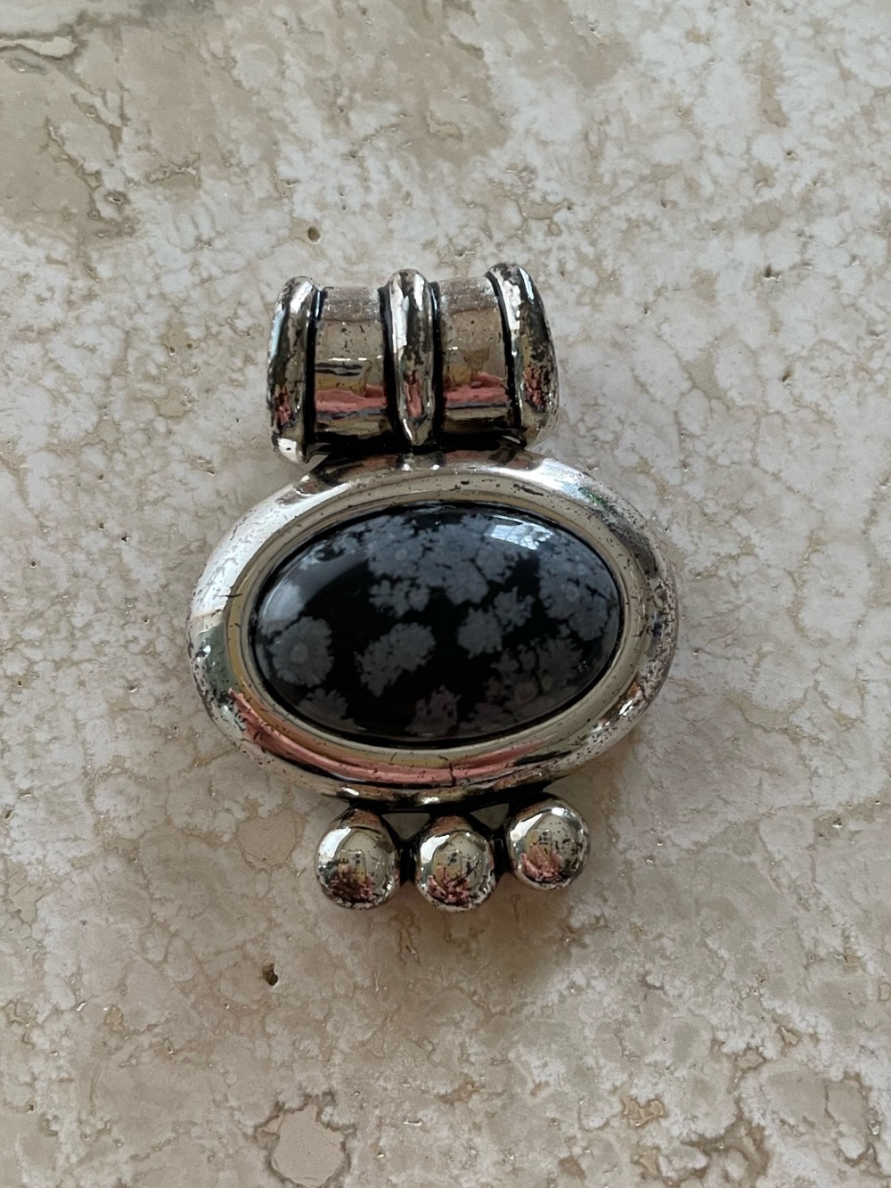 Silver Snowflake Obsidian Pendant VINTAGE